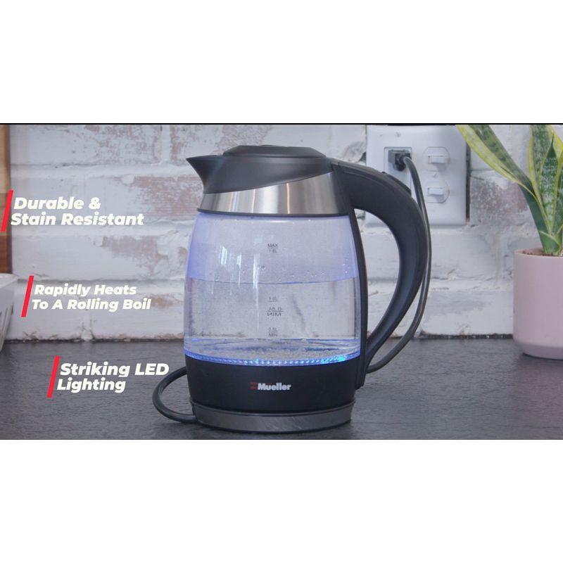 MuellerLiving Mueller Living Electric Kettle, Electric Tea Kettle for Boiling Water, 1500W SpeedBoil Teach Automatic Shutoff, 1.8L Cordless with LED Light, Borosilicate Glass Tea Kettle Pot Water Heater, BPA Free