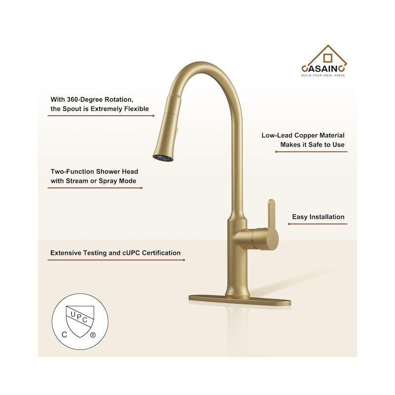 CASAINC 1.8 GPM Single-Handle Pull-Down Kitchen Faucet Single Hole Faucet