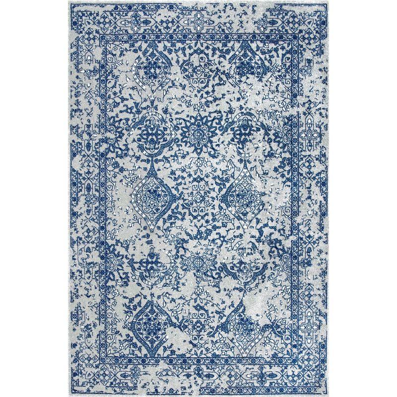Reversible Light Blue Synthetic 38" Easy Care Area Rug