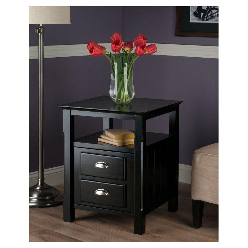 Timber Nightstand Black - Winsome: 2-Shelf Cabinet, Open Storage, Bedroom Furniture