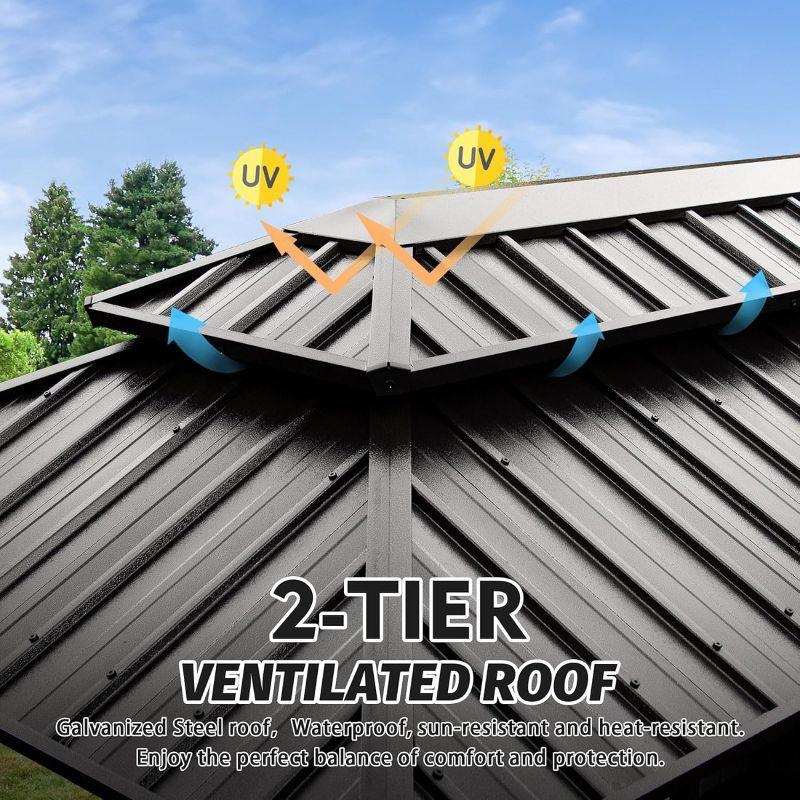 HomeViewto Hardtop Grill Gazebo, Outdoor BBQ Gazebo With Double Galvanized Steel Roof, Patio Grill Canopy With 2 Cabinets And Ceiling Hooks For Backyard, Lawn, Garden