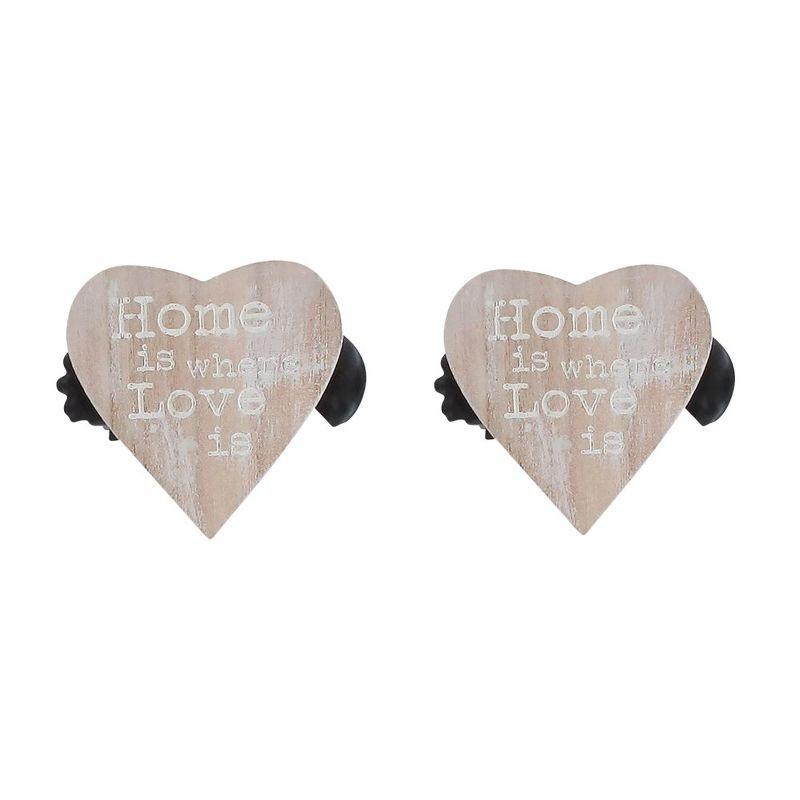 Evideco French Home Goods Set of 2 Wooden Heart Curtain Tiebacks – Clip Design – Natural