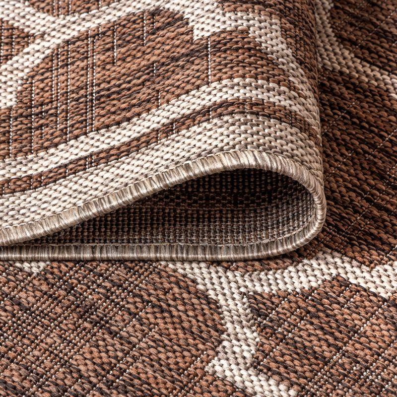 5' Round Trebol Moroccan Trellis Textured Weave Indoor/Outdoor Area Rug, Espresso/Taupe - JONATHAN Y