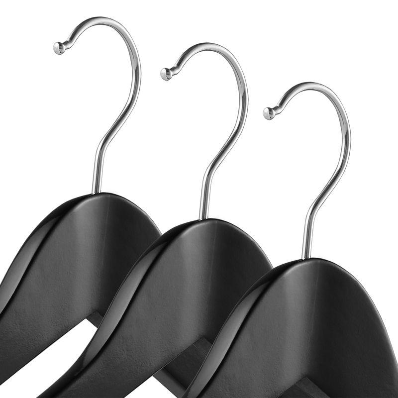 Black Wide Shoulder Wooden Suit Hangers with Non-Slip Bar, Set of 6