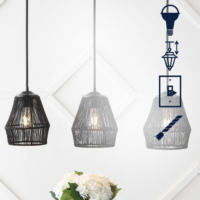 30" 3-Light Ibiza Island Woven Rope/Metal Bohemian Coastal Linear Pendant (Includes LED Light Bulb) Black - JONATHAN Y