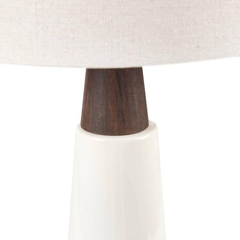 White Ceramic and Wood Table Lamp with Drum Shade