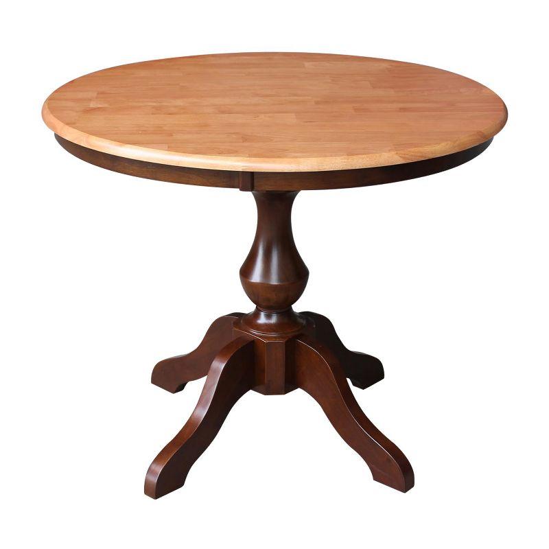 36" Round Cinnamon Espresso Wood Pedestal Dining Table