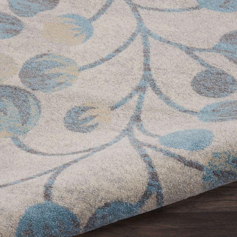 Nourison Tranquil 8'10" X 11'10" (9' x 12') Ivory/Turquoise Area Rug Contemporary Botanical Vine and Bloom by Nourison
