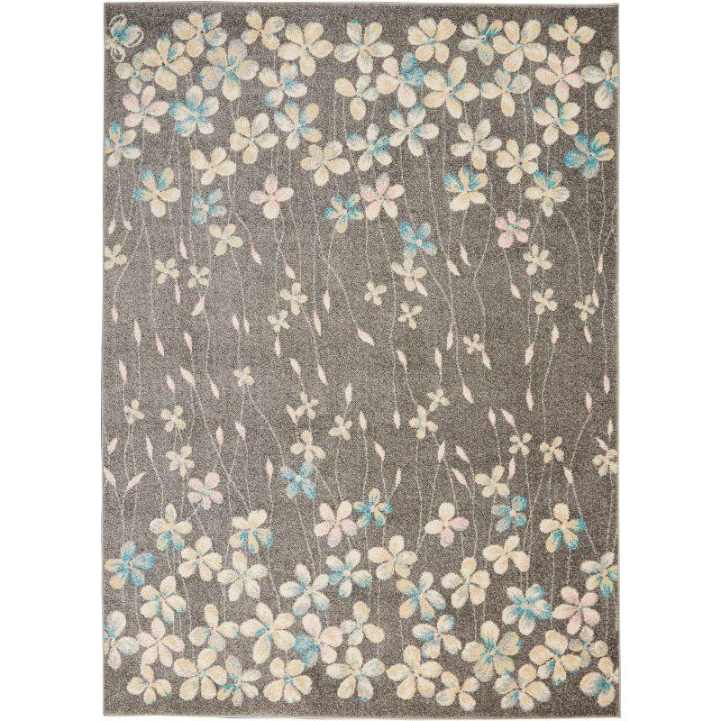 Nourison Tranquil 5'3" X 7'3" (5' x 7') Grey/Beige Area Rug Bohemian Botanical Vine and Bloom by Nourison