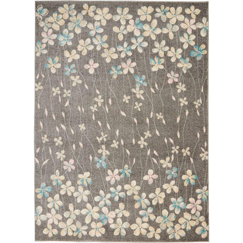 Elysian Blooms Easy-Care Grey/Beige Floral Area Rug 5' x 7'