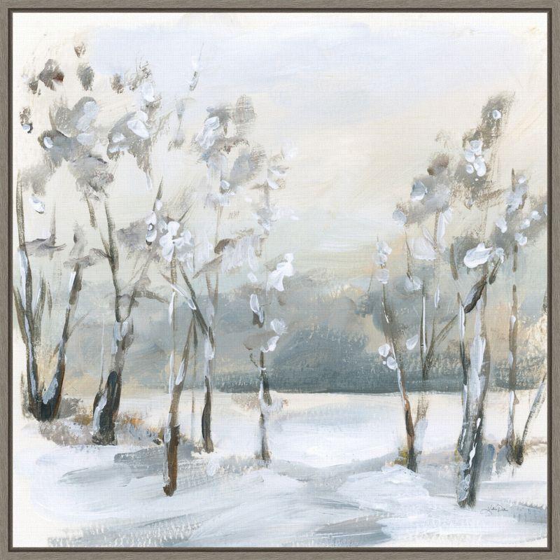 Snowy Winter Trees Framed Canvas Wall Art in Graywash Frame