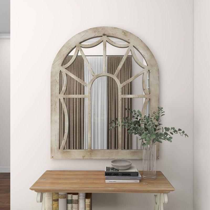 Wood Window Pane Inspired Wall Mirror with Arched Top Cream - Olivia & May: Antique Finish, No Assembly, Spot Clean