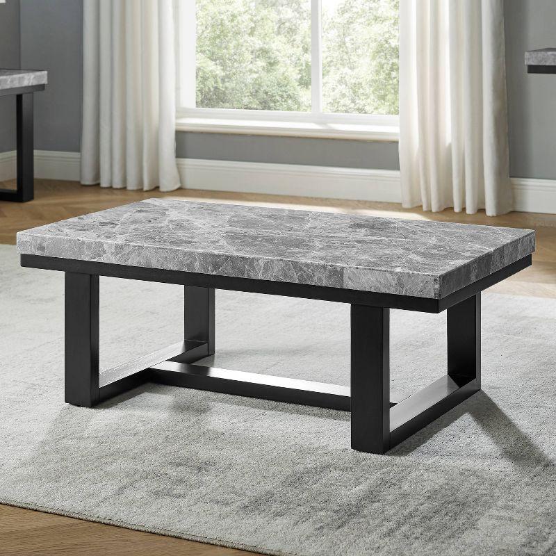 Lucca Espresso Wood and Gray Marble Rectangular Coffee Table