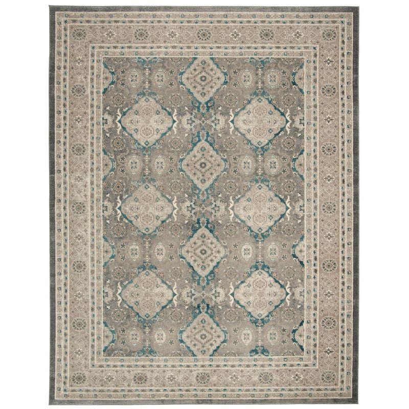 Gray Rectangular Hand-knotted Stain-resistant Synthetic Rug