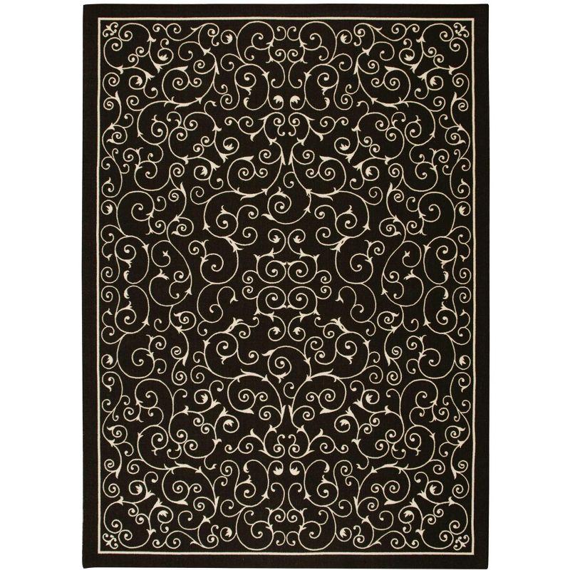 Classic Black Floral Synthetic 7'9" x 10'10" Rectangular Area Rug