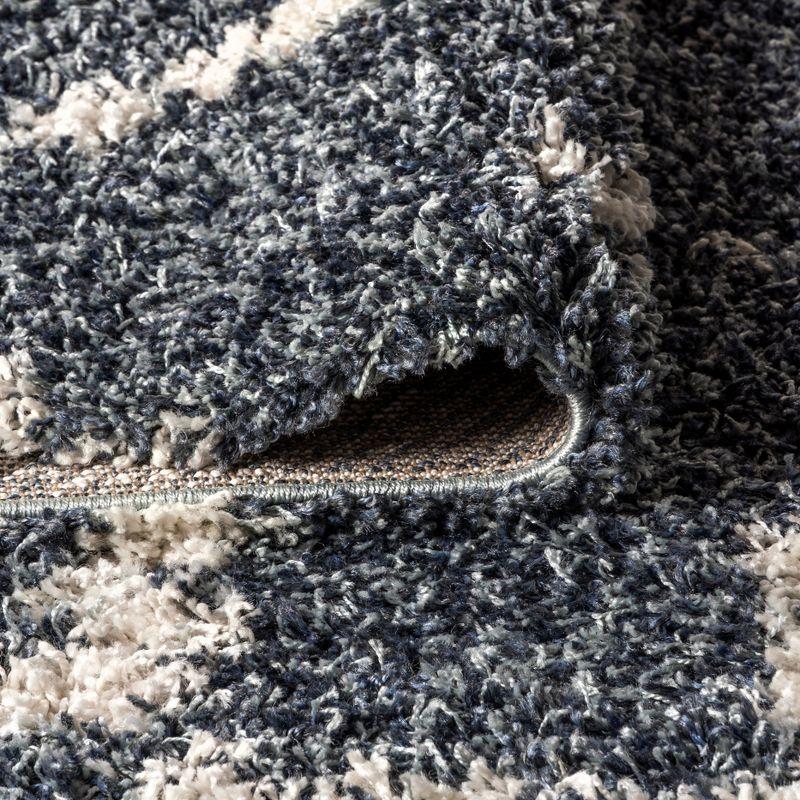 3'x5' Mercer Shag Plush Tassel Moroccan Geometric Trellis Area Rug, Denim/Cream - JONATHAN Y