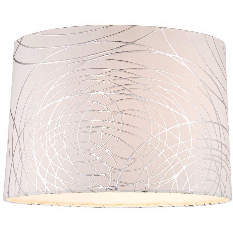 Elegant Off-White Drum Lamp Shade with Silver Graphic Lines 15"x16"x11"