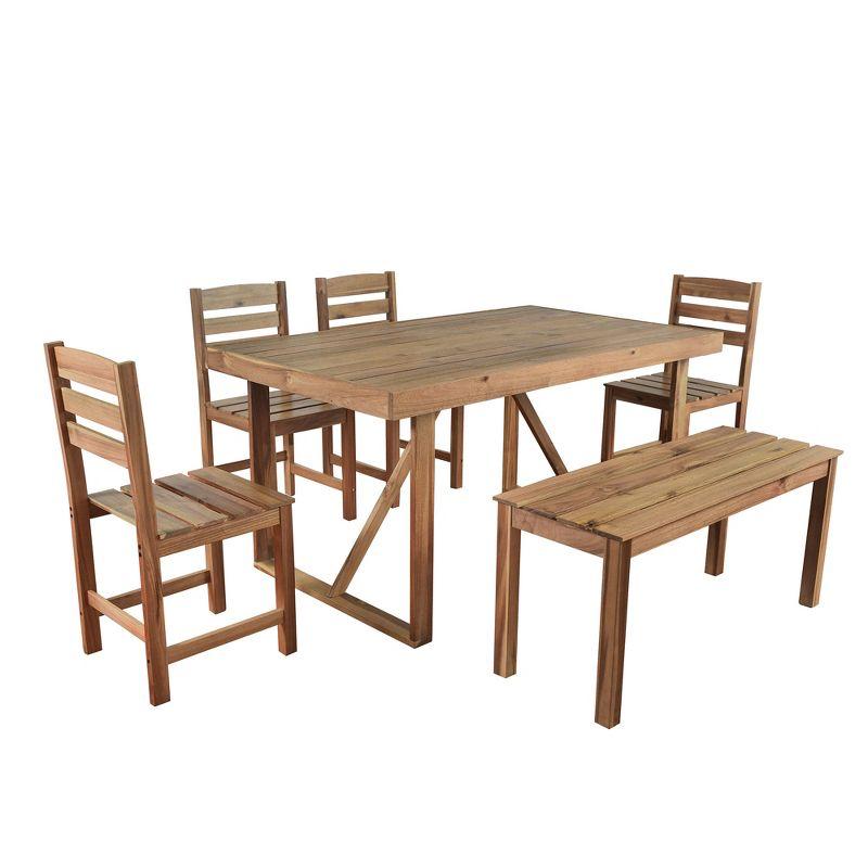 6pcs Outdoor Dining Sets, Patio Furniture Set Acacia Wood Table and Chair, Natural - ModernLuxe