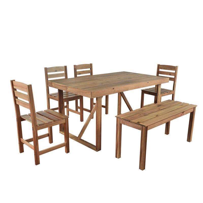 6-Piece Acacia Wood Outdoor Table and Chair Set, Patio Furniture Set For 6 Person 4A - ModernLuxe