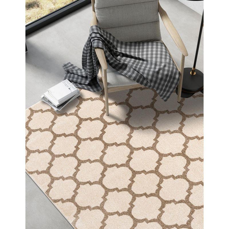 Beige and Light Brown 4' x 6' Trellis Synthetic Area Rug