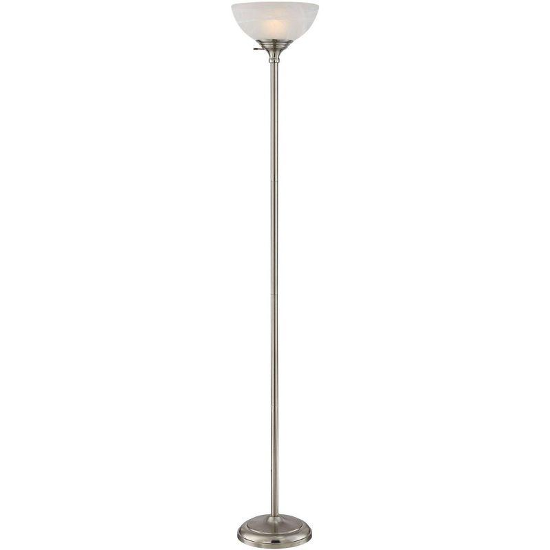 360 Lighting Maddox Modern Torchiere Floor Lamp 71" Tall Satin Nickel Silver Metal Alabaster Glass Shade for Living Room Bedroom Office House Home