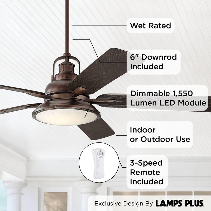 Casa Vieja 60" Wind and Sea Farmhouse Rustic Indoor Outdoor Ceiling Fan 5 Blade LED Light Remote Control Oil Rubbed Bronze Finish Bedroom Patio