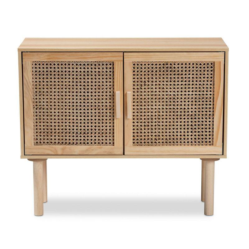 Maclean Rattan Wood 2 Door Sideboard Buffet Natural/Brown - Baxton Studio: Bohemian Style, Fixed Shelf Storage