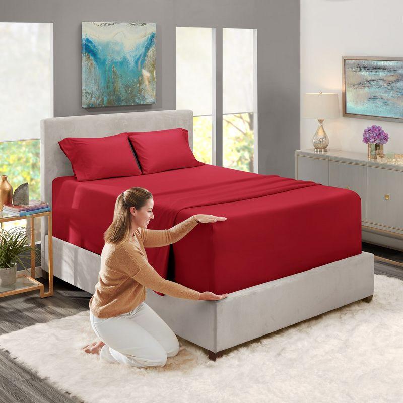 Nestl Extra Deep Pocket 4 Piece Sheet Sets, Queen Size Deep Pocket Sheets - Burgundy Red