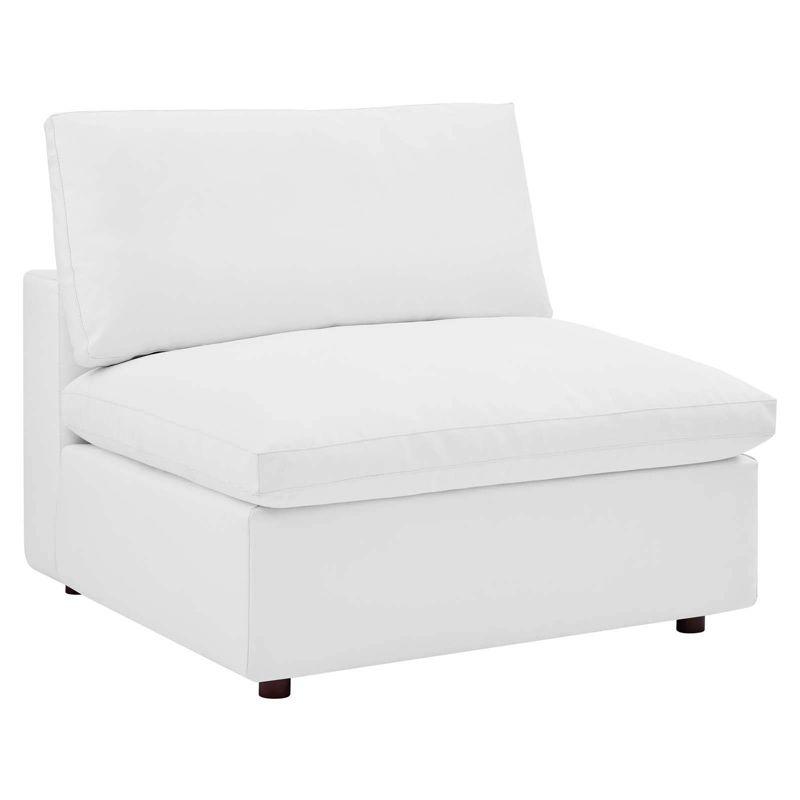 Commix Plush Vegan Leather Armless Lounge Chair in White