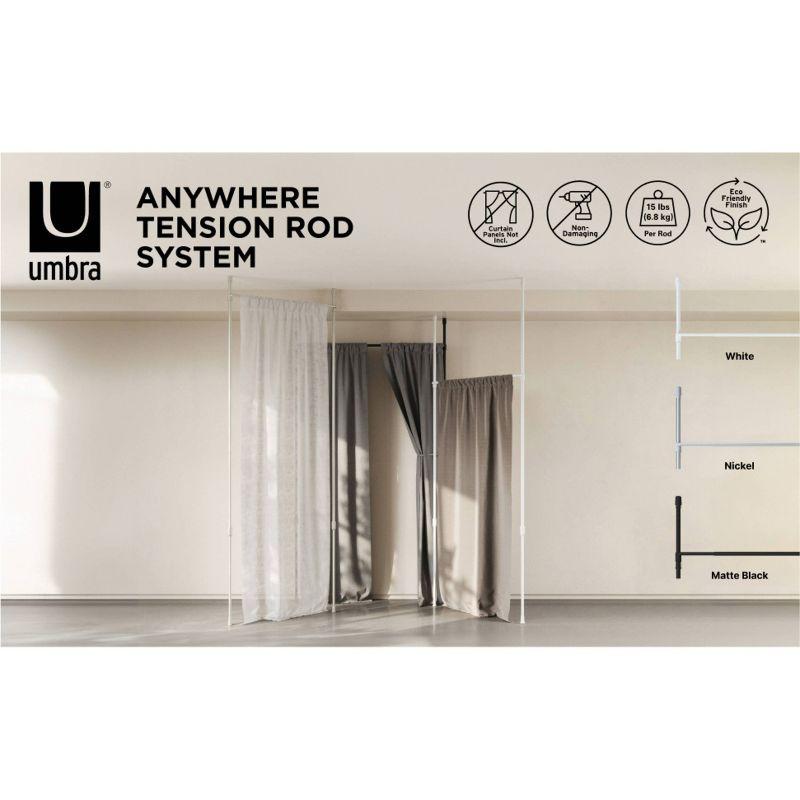 36"-66" Umbra Anywhere Curtain Rod White: Tension Mount, Metal, Smooth Finish, 5-Year Warranty, 15 lb Capacity