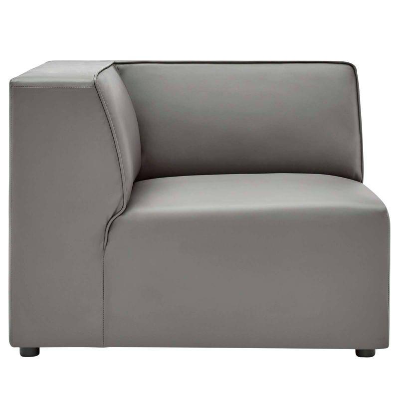 Expansive Gray Vegan Leather 37" Corner Chair with Elegant Piping