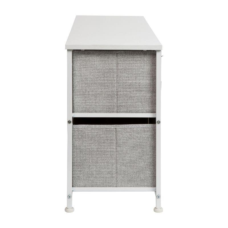 White Cast Iron Frame Vertical Storage Dresser with Light Gray Fabric Drawers