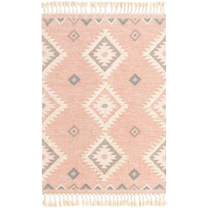 Handmade Pink Wool Geometric 6x9 Area Rug