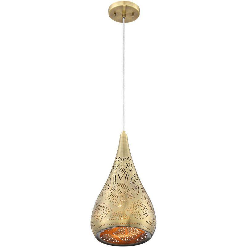 Possini Euro Design Safi Brass Mini Pendant Light 9" Wide Modern Cutouts Droplet Shade for Dining Room House Foyer Kitchen Island Entryway Bedroom