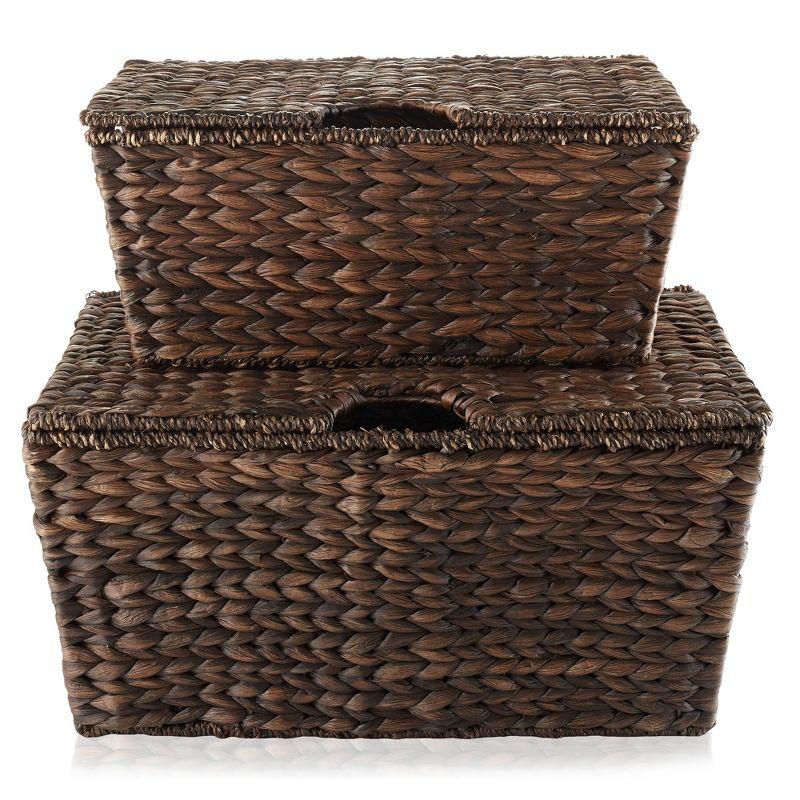 Casafield Water Hyacinth Lidded Storage Basket Sets,  Multipurpose Organizer Totes with Tapered Bottoms