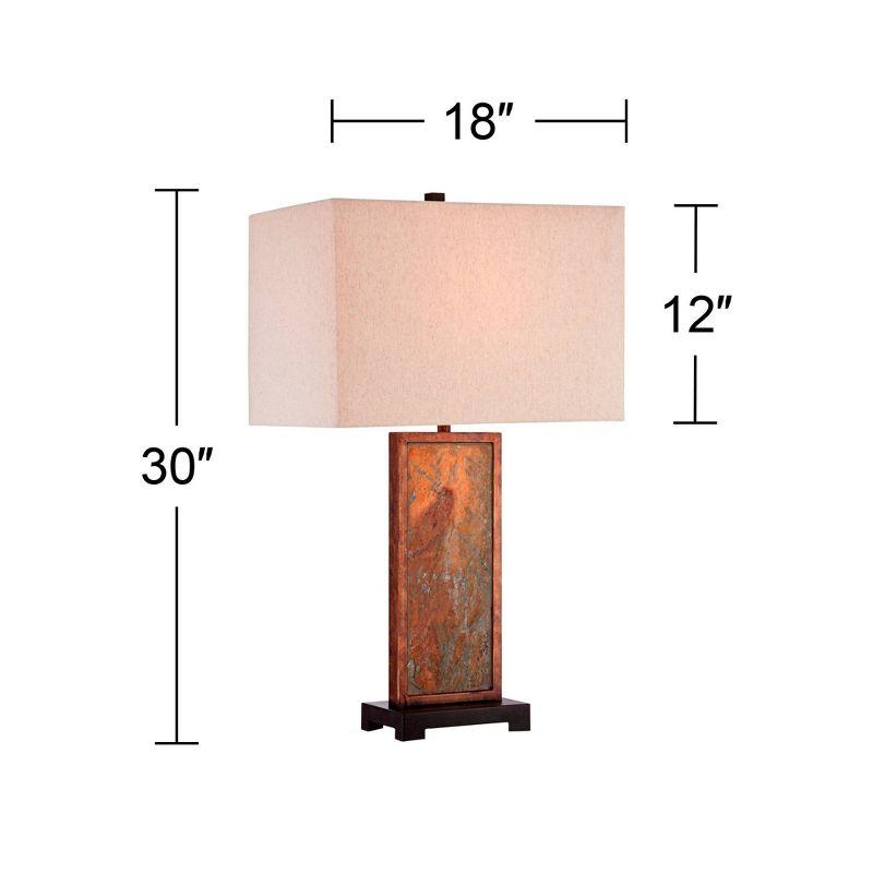 Franklin Iron Works Industrial Rustic Table Lamp 30" Tall Natural Slate Stone Beige Rectangular Shade for Bedroom Living Room House Bedside Nightstand