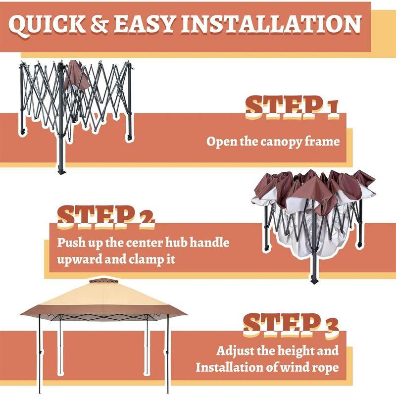 Suntime 13 x 13 Foot Instant Pop Up Canopy Portable Commercial Gazebo Tent with Alloy Steel Construction for Outdoor Backyards, Khaki