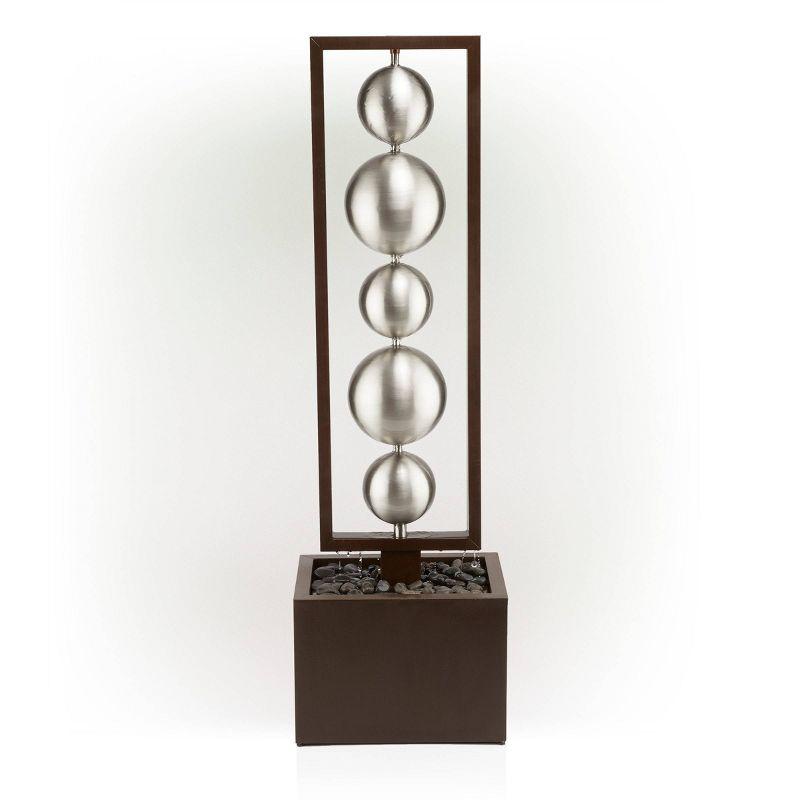 55" Metal Modern Column Fountain with Stainless Steel Orbs Silver/Brown - Alpine Corporation: Electric-Powered