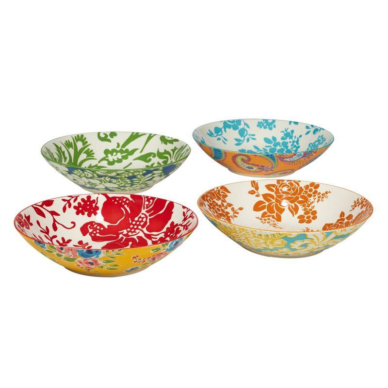 Set of 4 Multicolor Ceramic Floral Soup Bowls