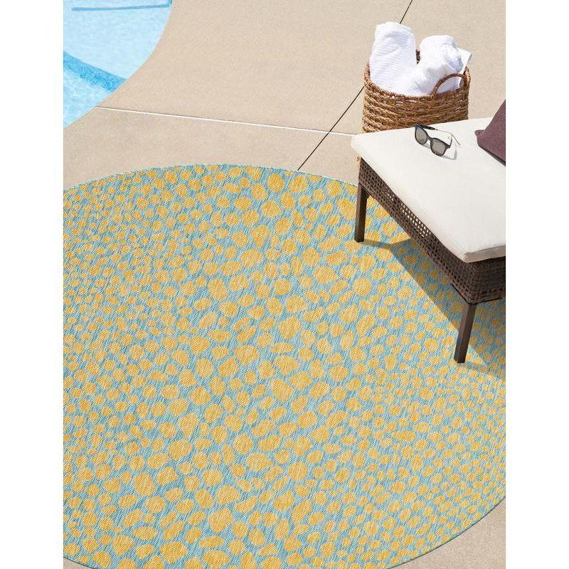 Round Blue and Yellow Stain-Resistant Outdoor Rug