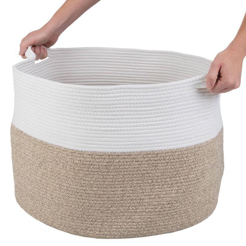 Home-Complete XL Woven Rope Basket Natural: Coiled Cotton Storage for Blankets, Large Circular Decorative Basket, 21.7"