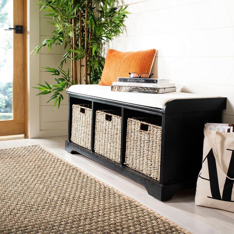 Lonan  Wicker Storage Bench - Black - Safavieh