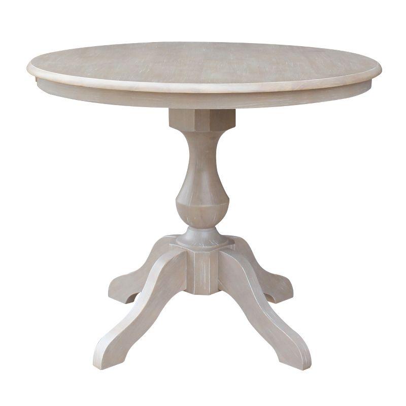 36"x36" Solid Wood Round Pedestal Dining Table Washed Gray Taupe - International Concepts: For 4, Non-Extension