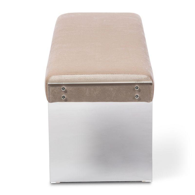 Hildon Modern and Contemporary Microsuede Fabric Upholstered Lux Bench with Paneled Acrylic Legs - Buff Beige - Baxton Studio