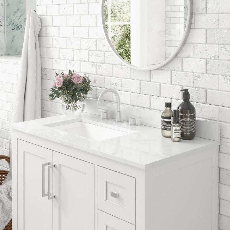 Taylor & Logan 36" Vivien Bathroom Vanity with Open Shelf and 3 Drawers White: Stoneware Surface, Wood Frame, Drop-In Sink