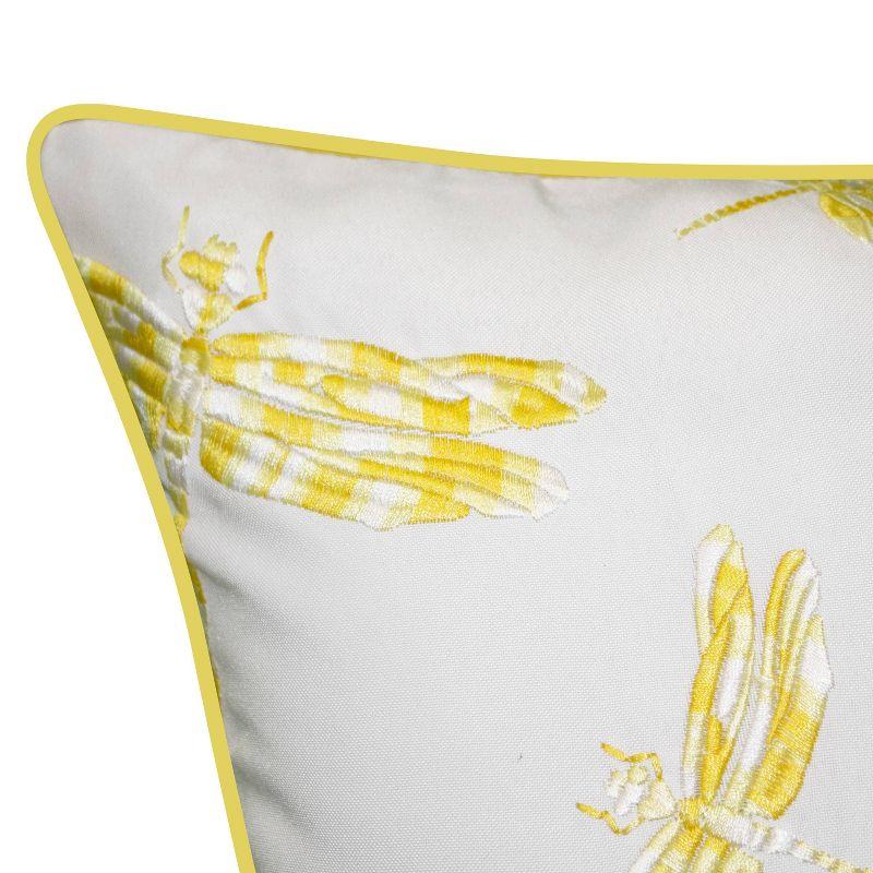 Embroidered Dragonflies Rectangular Indoor/Outdoor Throw Pillow Citron/White - Edie@Home: Decorative Accent for Patio & Couch