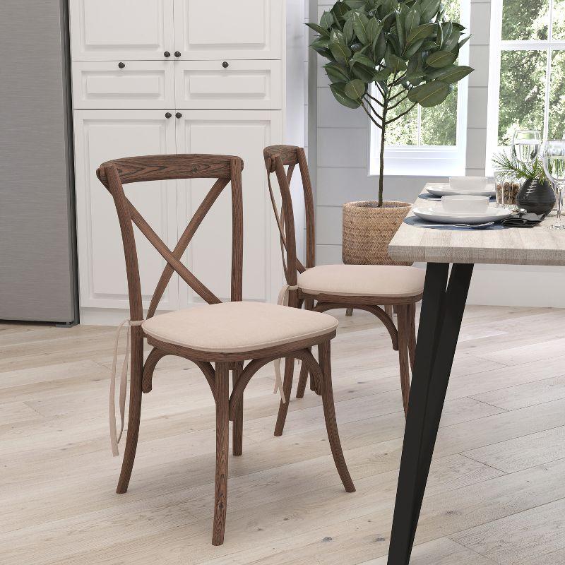 Merrick Lane Stackable Wooden Cross Back Bistro Dining Chair with Cushion