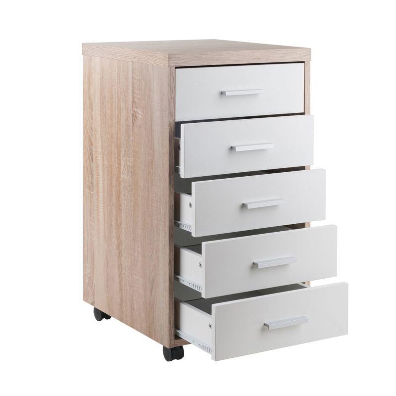 Winsome Kenner Mobile 5 Drawer Storage Cabinet Wood: Mid-Century Modern, Universal Organizer, Wood Composite