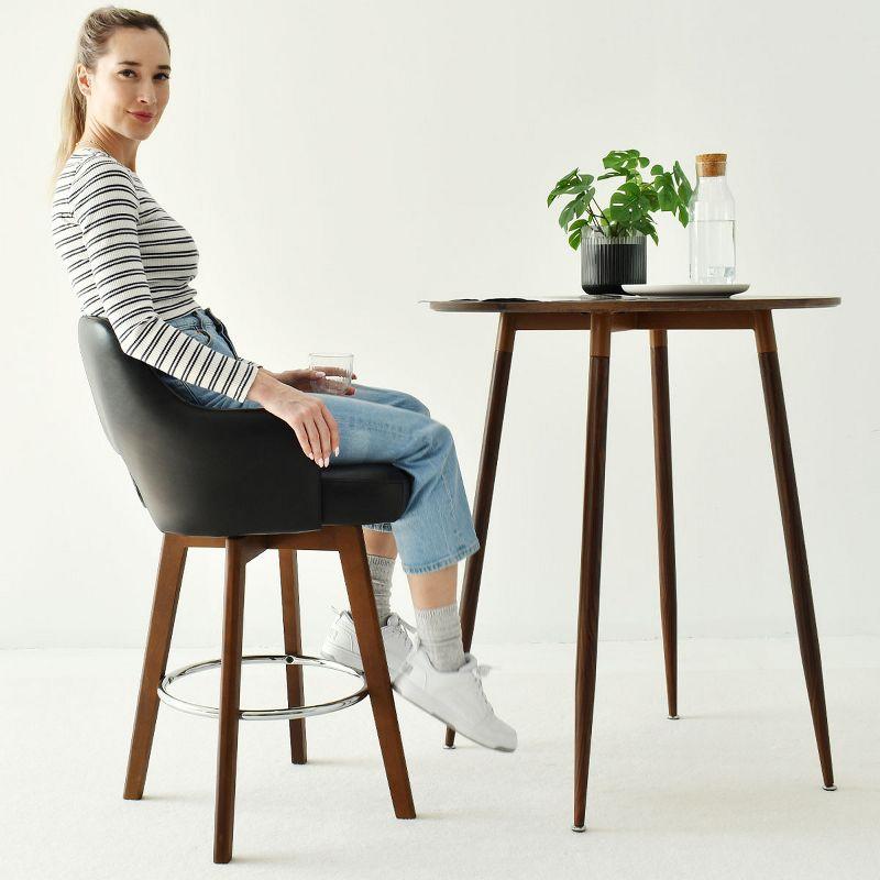 26.5" Edward Armrest Black Faux Leather Thick Seat 360° Swivel Counter Height Barstool Combine with Rubberwood Legs and Silver Footrest-Maison Boucle
