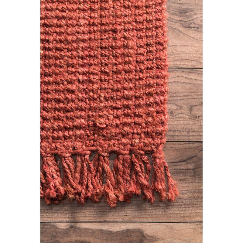 Nuloom 6x9 Daniela Jute Tassel Hand Woven Indoor Area Rug, Brick, Solid Chunky Farmhouse Design, Natural Fiber BedroomLiving Room